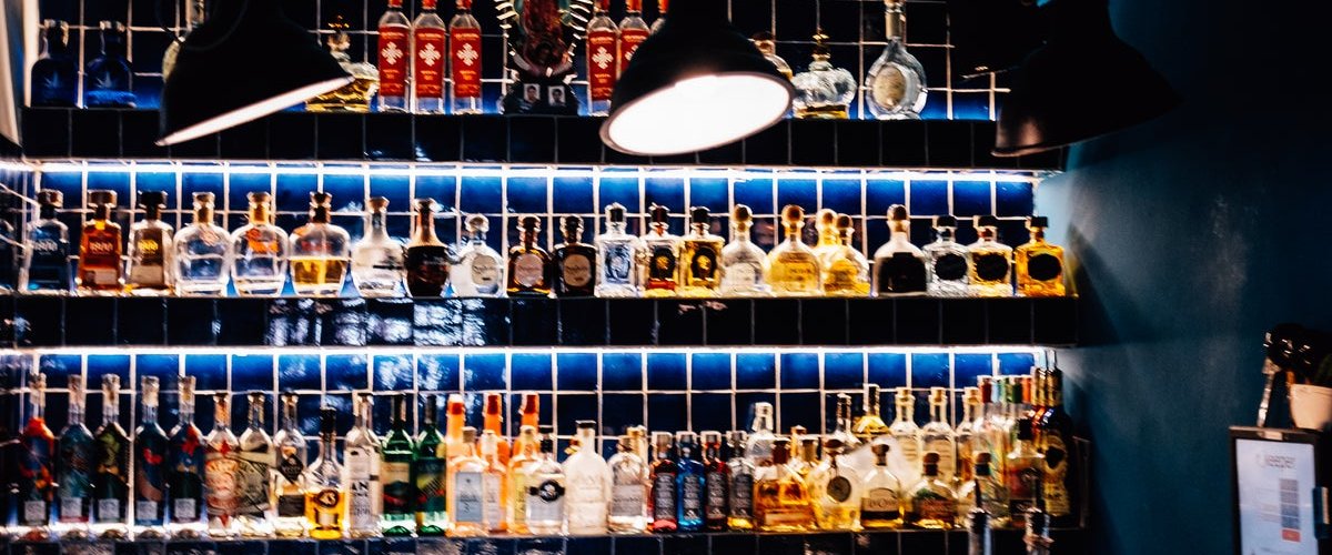 Rare bourbon and whiskey bottles
